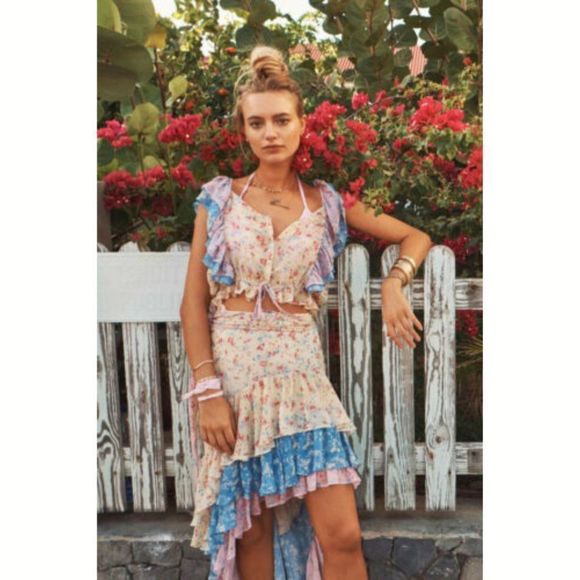 LoveShackFancy Lisette Asymmetric Silk Tiered Ruffle Maxi Skirt - Size 10 - Picture 13 of 14